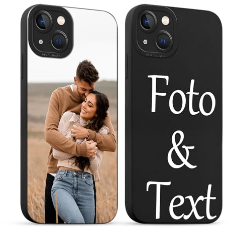 Phoona Personalisierte Handyhülle für iPhone 15 6,1'', Personalisiert Hülle mit Selbst Gestalten Eigenem Foto Text Bild Schutzhülle, Personalisiert Individuelle Stoßfest Case für iPhone 15,Schwarz