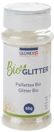 Glorex 6 2820 400 - Bio Glitter fein, 60 g in der Farbe Weiß, Glitzer bestehend aus Zellulose, zum Verzieren von Grußkarten, Bastelarbeiten uvm.
