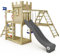 WICKEY Spielturm Ritterburg GateFlyer mit Schaukel & Rutsche, Outdoor Kinder Kletterturm mit Sandkasten, Leiter & Spiel-Zubehör für den Garten (Anthrazit)
