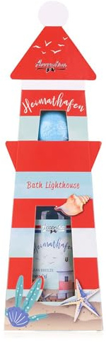 itsisa Badeset Heimathafen Leuchtturm mit Duschgel & Badefizzer - Wellness Geschenk maritim, Badebombe, Ocean Breeze Duft, maritimes Geschenk