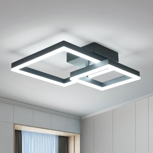 DELIPOP Plafoniera LED Soffitto Moderna, 36W Lampadario da Soffitto 6500K | Nero Quadrati Lampada da Soffitto Moderna Alluminio per Camera da Letto Soggiorno Cucina Studio Ufficio, 52cm