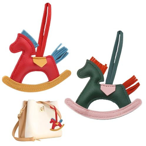 FDJZXW 2 Stück Leder-Quaste Pony-Schlüsselanhänger, Genäht Pferde-Styling Lederanhänger Taschen Anhänger, Pferd Taschenanhänger Bag Charms für Handtaschen, Adrette Sachen, Autozubehör
