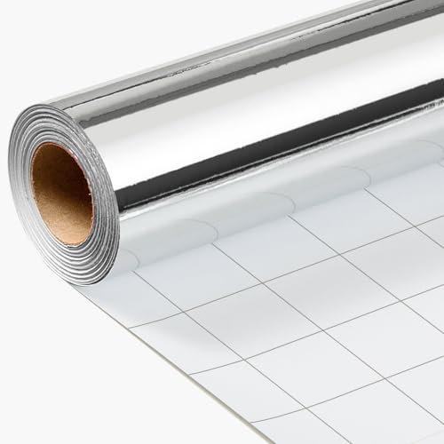 Wikadlik Mini rotolo di carta da regalo color argento metallizzato a tinta unita con linee di taglio, per compleanni, anniversari, Natale, festa del papà, 43 cm x 10 m