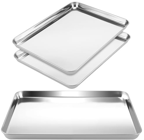 ZOENHOU Set di 3 Teglie da Forno Rettangolari 40x30 cm in Acciaio Inox, Bordo 2,5 cm, per Torte e Pizze, Lavabili in Lavastoviglie
