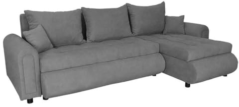 FORNIRO 24 Romeo Ecksofa 143x232x80cm Grau Wohnzimmer Couch Schlafsofa | Mit Schlaffunktion & Bettkasten - L-Form - Kissen - Stoff Basic | ausziehbar Gäste bequem Stauraum Design hochwertig Eckcouch