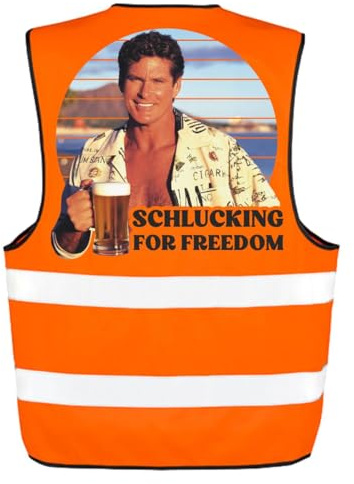 Spaß Kostet lustige Warnweste orange Schlucking for Freedom party hard karneval malle kostüm