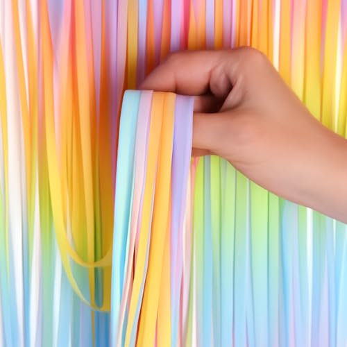 2 Stück Pride Lametta Vorhang Regenbogen Kindergeburtstag Party 1 x 2 m, Vorhänge Bunte Foto Hintergrund Wand Luftschlangen Deko, Jugendweihe Einschulung 90er Willkommen Fasching Karneval Deko