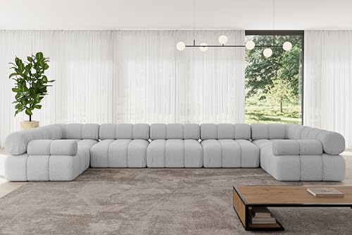 ALTDECOR Modulares Sofa Ecksofa in U-Form Corner modular Sofa Eckcouch Couch Wohnlandschaft Cauchsofa Polstersofa Birno-U3-475x190x70 cm Hellgrau