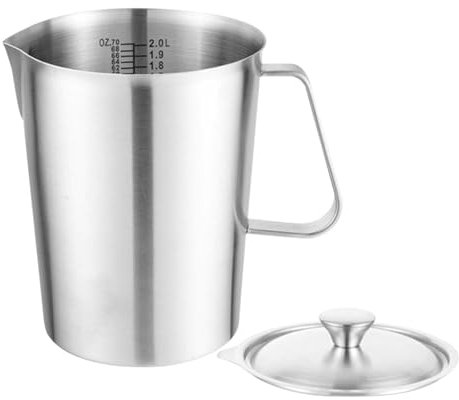 2L Milk Jug Stainless Steel Handheld Frothing Jug Coffee Creamer Milk Frother Jug Cup with Measurement Mark and Cover, Milk Jug Perfect for Cappuccino