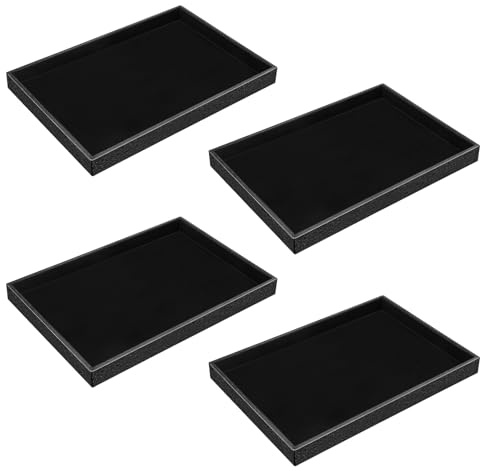 4 Pcs Stackable Jewelry Tray Black Showcase Display Jewelry Organizer Tray Bracelet Ring Earring Necklace Organizer Empty Plate for Drawers Countertop
