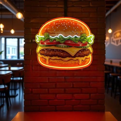 Hamburger Neon LED Wandschild Café Dekor, Restaurant Branding, Küche Akzent, moderne Kunst Licht, einzigartiges Geschenk für Foodie Ereignis