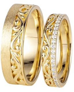 YDD 925 Sterling Silver 9ct/14ct/18ct Real Gold Personalized Moissanite Couple Ring Set for Men and Women,Moissanite Engagement Bridal Rings Set Wedding Anniversary for couple Free Engraving