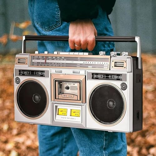 Retro Bluetooth Kassettenspieler, Klassischer CD Tape Player, Tragbare 80er Jahre Stil Boombox, Unterstützung SD/USB-Eingang, mit USB-Aufnahme & Kassettenrekorder, Kassettenrekorder, für Reisen, Party