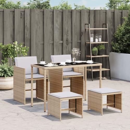 Qnhdfrt 5-TLG Gartenmöbel Set Beigemischung Poly Rattan klappbar 115 x 54 cm Sitzgruppe Outdoor mit Hocker platzsparend für Balkon Terrasse Garten