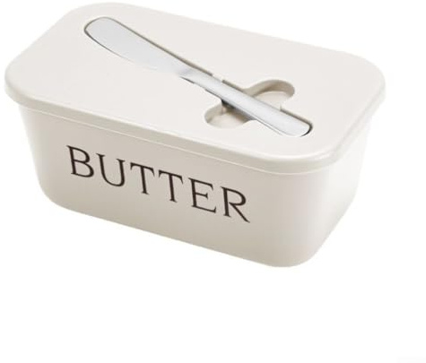 Butter Dish with Lid Groove And Spatula, Large Plastic Butter Container for Kitchen Storage, Multifunction Butter and Cheese Box for Cookies, Nuts and Condiments, Dishwasher Safe(White)
