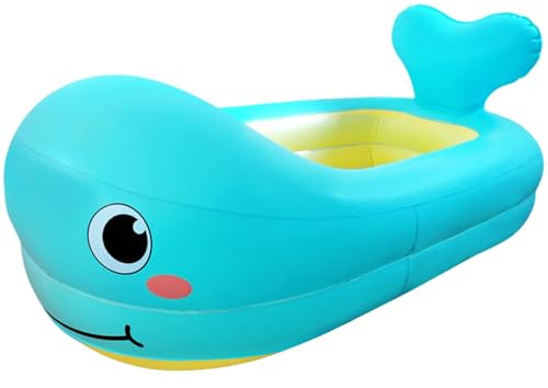 Aufblasbare Babybadewanne, aufblasbare Babybadewanne, 32 x 20 x 10 Zoll, niedliche Cartoon-Wal-Badewanne mit Ablauföffnung, weiche, rutschfeste Kleinkind-Essentials für Mädchen un