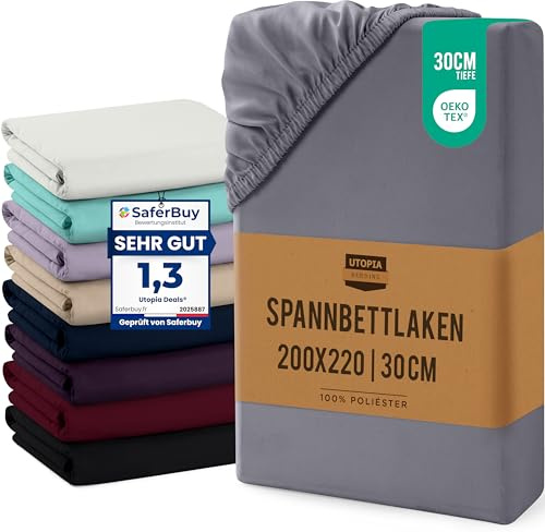 Utopia Bedding - Spannbettlaken 200x220cm Bis 30 cm - Grau