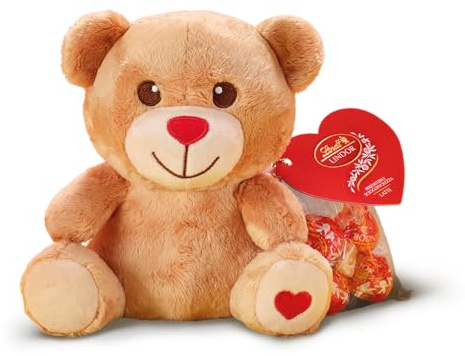 Lindt LINDOR Peluche Orso con Cioccolatini LINDOR al Latte, Formato 100g