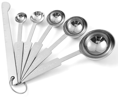 6 Pcs Stainless Steel Measuring Spoons Set Stainless Steel Teaspoon Table Spoons Measuring Spoon Set Tablespoon with Clear and Easy to Read makring on Each for Coffee, Teaspoon Scoop