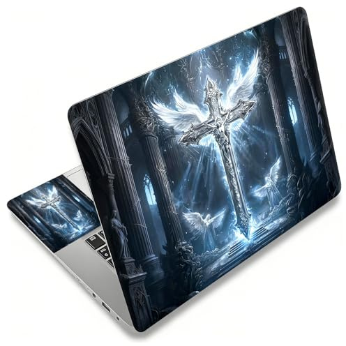 Laptop Skin Sticker Decal, Universal Reusable Vinyl Laptop Cover for 12 13 13.3 14 15 15.4 15.6 Notebook PC, Reusable Waterproof Scratch-Resistant with 2 Wrist Pads,God Jesus Christian Cross