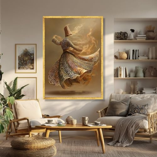 TONGYINLI Leinwandbild „Wirbelnder Derwisch“, arabische Kalligrafie auf Leinwand, Tanzposter, für Wohnzimmer, Heimdekoration (50 x 75 cm/rahmenlos)