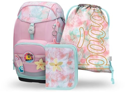 Baagl Airy Plus Schulranzen-Set 3-teilig, 25 l, ab 130 cm (Sunset) | Isoliertes Snackfach; Magnetverschluss; Brust- und abnehmbarer Hüftgurt