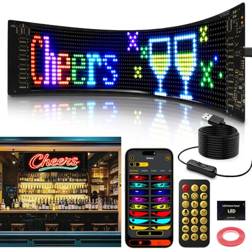 Super Brighter Flexibler LED Anzeigetafel, 34.8x10.2CM USB 5V LED Laufschrift Programmierbar, Personalisiert, Bluetooth Smart App, IP65 RGB Display LED schild für Werbung,Party, Auto,Store, Devil Eyes
