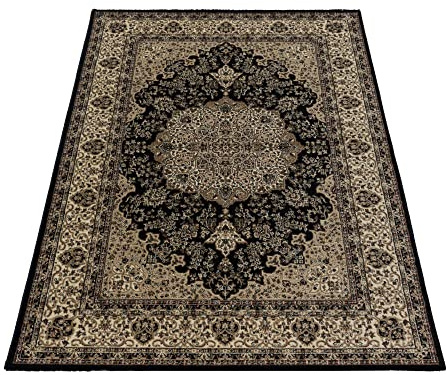 KADIMA DESIGN Teppich Kurzflor Orient-Design Klassisch Pflegeleicht Modern Waschbar Strapazierfähig Langlebig Schwarz 240x340 cm Wohnzimmer Esszimmer Fußbodenheizung geeignet | Selva