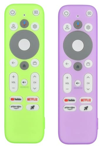 WKOLF Juego de 2 fundas de silicona para mando a distancia universal Android TV 4K UHD Stick TV Box mando a distancia para Onn XNANO 100024646 (silicona, verde brillante y violeta brillante)