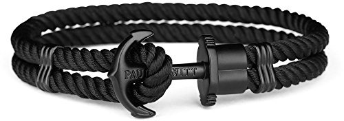 Paul Hewitt Anker Armband PHREP - Segeltau Armband in Schwarz mit Anker Schmuck aus Edelstahl (Schwarz) in Größe XXXL