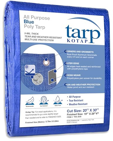 Kotap TRA2030 Blue Rip-Stop 20x3 20 x 30-ft General Purpose Poly Tarp, Item: TRA-2030, Cut Size: 20 x 30'/Finished Size: 19' X 29' 4