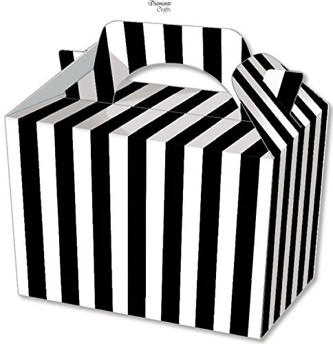 Diamante Crafts 10 Party Boxes Stripe - Cardboard Lunch Food Loot Spot Treat Box - 6 Colours (10 Black Stripe Boxes)