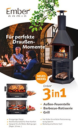 Grill Gartengrill Gartenkamin Grillwagen schwarz emaliert groß