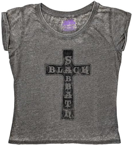 Black Sabbath T Shirt Vintage Cross Official Womens Charcoal Grey Burnout M