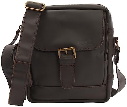 LECONI kleine Umhängetasche Schultertasche für Damen und Herren Freizeittasche Herrentasche praktische Echtledertasche im Vintage-Look Leder 21x24x6cm dunkelbraun LE3042-wax