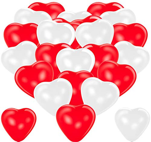 Premium Herzluftballons Rot Weiß 50 Stück • XL Größe 30cm • Die Ballons mit edler Herzform dienen als hochwertige Hochzeitsdeko, Fasching, usw. • Helium geeignet • 100% Naturlatex