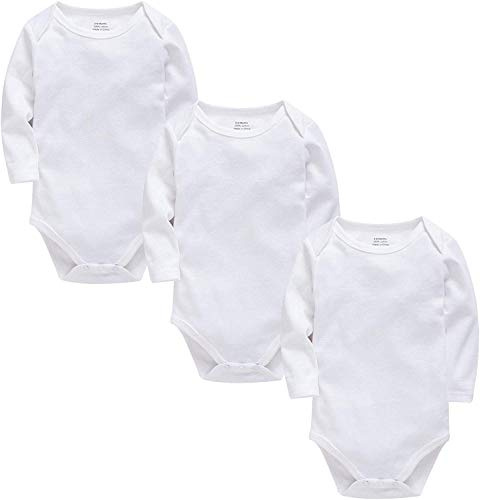 kavkas Long Sleeve Baby Bodysuit for Boys and Girls Newborn Cotton Vests Undershirts Infant Solid One Piece Baby Clothes 3 Pack (0-24M)