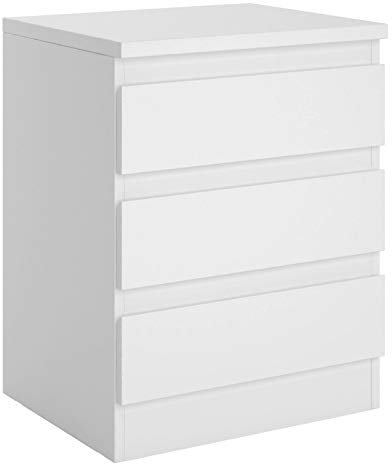 IDIMEX Table de Chevet Burgos, Commode Table de Nuit avec 3 tiroirs sans poignée, en mélaminé Blanc Mat