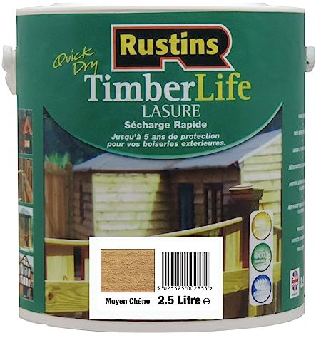 Rustins (TLMO2500) - Tinte para madera - exterior - UV y 5 AÑOS de protección - Roble mediano - 12m²/L - 2.5 Litres