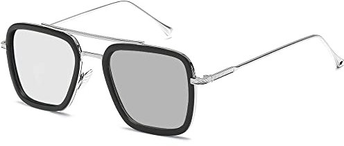 SHEEN KELLY Retro Iron Man Sunglasses Tony Stark Glasses Square Eyewear Metal Frame for Men Women Eyeglasses