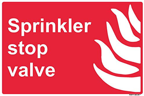4 x safety sign - sprinkler stop valve - landscape - self adhesive weather proof vinyl sticker label - 20cm x 15cm (MPN-5139)