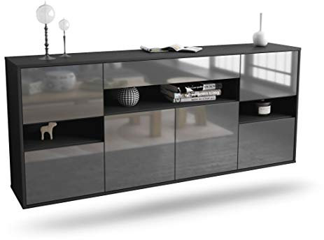 Dekati Sideboard Meißen hängend (180x49x35cm) Korpus anthrazit matt - Front Hochglanz Grau - Push to Open - Leichtlaufschienen