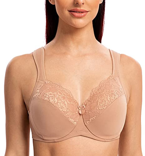 MELENECA Women's Minimizer Bra Full Coverage Plus Size Underwire Lace Comfort Cushion Strap Cappuccino 38G