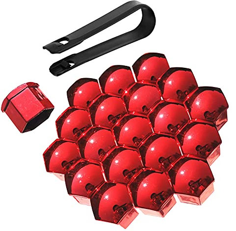 Bseical 20 Stücke Schraubenabdeckung, Radmutter Kappe Universal für Schrauben mit Entfernung Werkzeug Set für Autos, ABS Abdeckkappen für Schrauben KFZ 17mm/19mm/21mm Galvanikprozess (Rot, 19mm)
