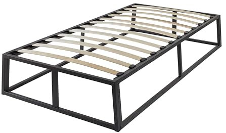 Home Source Heavy Duty Black Metal Frame 3ft Platform Bed with Slatted Support, Single