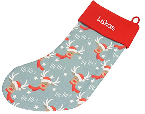 MEIN NAME Nikolausstiefel aus Stoff Schrift (Rot_Elch mit Mütze)