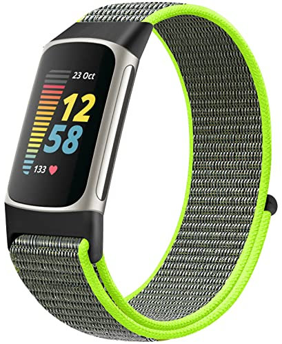 Runostrich Sport Loop Nylon Watch Straps Only Compatible with Fitbit Charge 5 Strap, Adjustable Breathable Replacement Soft Nylon Loop Wristband for Women Men for Fibti Charge 5