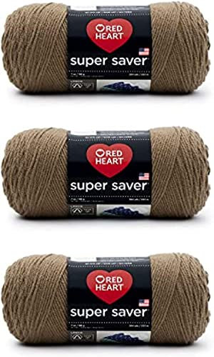 Red Heart Super Saver, 3er-Pack, 198 gr, Acryl, 4 Medium (Kammgarn), 330 m, für Stricken/Häkeln, Café-Latte-Garn