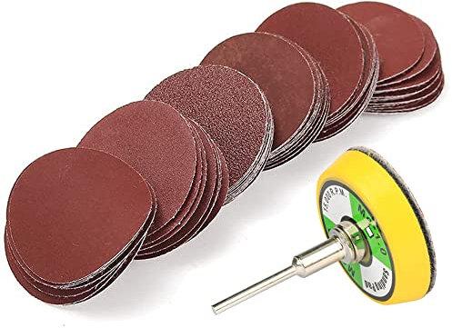 Mesee 60 Pieces Round Sanding Discs, 50mm Hook & Loop Sander Pads 100-2000 Grit Sandpaper Replacement Assortment Kit with 3mm Shank Sanding Backing Pad for Rotary Tool Grinder Attachment