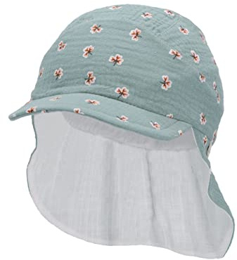 Sterntaler Baby Mädchen Schirmmütze Baby Schirmmütze Nackenschutz Blumen - Schirmmütze Baby, Baby Mützen - aus Baumwolle - dunkelgrün, 45